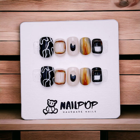 Last Light Leisure - Hand Painted Press On Nails Glue On, False Gel Press-on, 3D Acrylic Nail Cute Gift for Her, Short Square