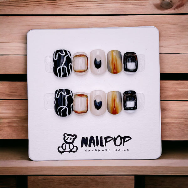 Last Light Leisure - Hand Painted Press On Nails Glue On, False Gel Press-on, 3D Acrylic Nail Cute Gift for Her, Short Square