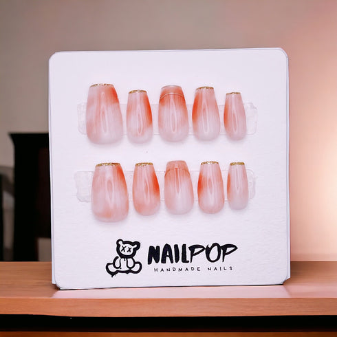 Subtle Pink Grace - Hand Painted Press On Nails Glue On, False Gel Press-on, 3D Acrylic Nail Cute Gift for Her, Mid Ballerina