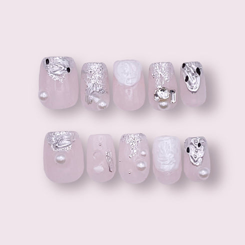 Cotton Candy Clouds - Hand Painted Press On Nails Glue On, False Gel Press-on, 3D Acrylic Nail Cute Gift for Her, Square