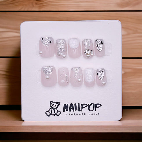 Cotton Candy Clouds - Hand Painted Press On Nails Glue On, False Gel Press-on, 3D Acrylic Nail Cute Gift for Her, Square