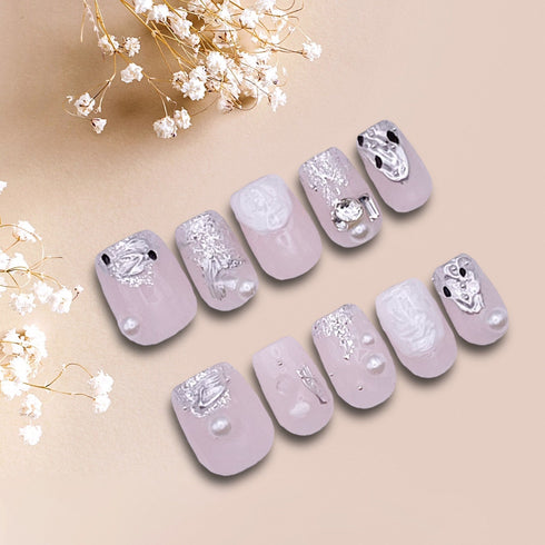 Cotton Candy Clouds - Hand Painted Press On Nails Glue On, False Gel Press-on, 3D Acrylic Nail Cute Gift for Her, Square