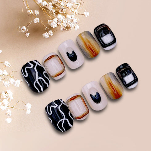 Last Light Leisure - Hand Painted Press On Nails Glue On, False Gel Press-on, 3D Acrylic Nail Cute Gift for Her, Short Square