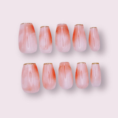 Subtle Pink Grace - Hand Painted Press On Nails Glue On, False Gel Press-on, 3D Acrylic Nail Cute Gift for Her, Mid Ballerina