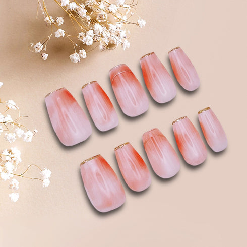 Subtle Pink Grace - Hand Painted Press On Nails Glue On, False Gel Press-on, 3D Acrylic Nail Cute Gift for Her, Mid Ballerina