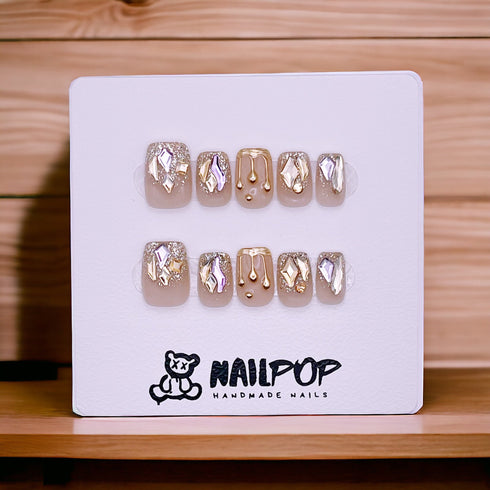 Moonstone Magic - Hand Painted Press On Nails Glue On, False Gel Press-on, 3D Acrylic Nail Cute Gift for Her, Square