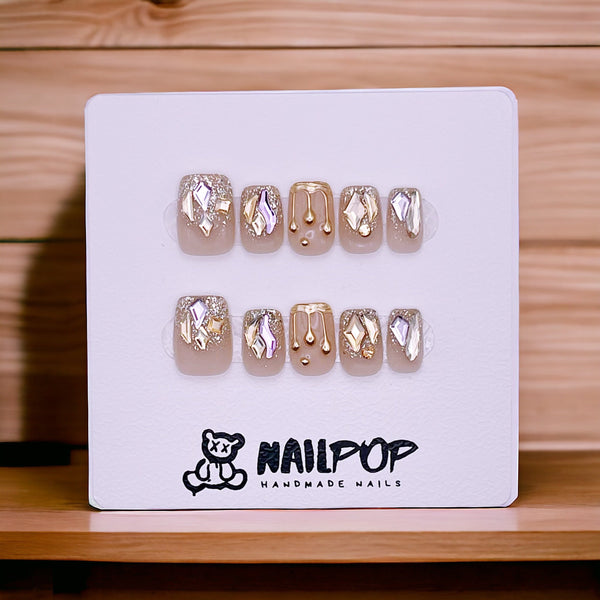 Moonstone Magic - Hand Painted Press On Nails Glue On, False Gel Press-on, 3D Acrylic Nail Cute Gift for Her, Square