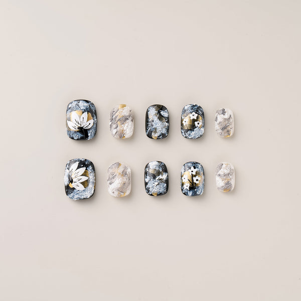 Ink Blossom Noir - Short, Square
