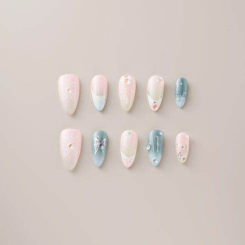 Pink Blue Butterfly Opal - Long, Almond