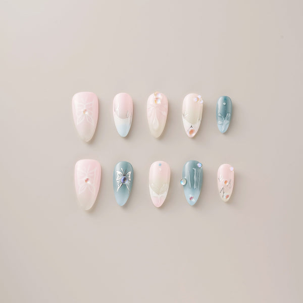 Pink Blue Butterfly Opal - Long, Almond