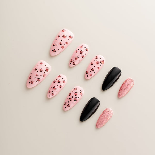 Pink Leopard Rose Gold Glitter - Long, Almond
