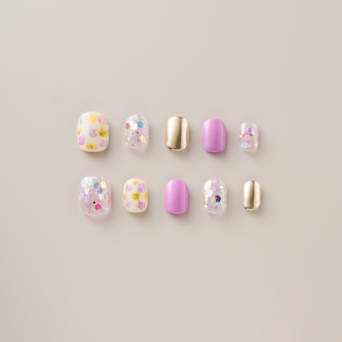 Purple Bloom Gold Confetti - Short, Round