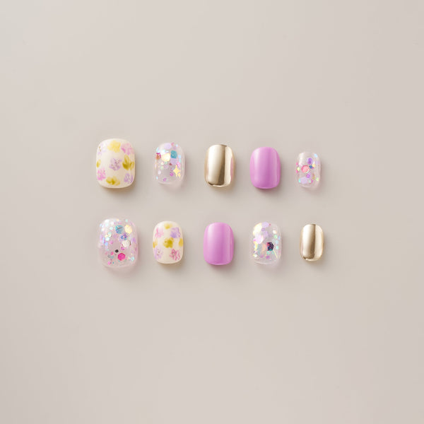 Purple Bloom Gold Confetti - Short, Round