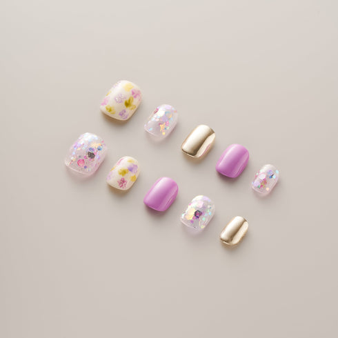 Purple Bloom Gold Confetti - Short, Round