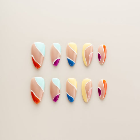 Rainbow Swirl Abstract Wave - Long, Almond