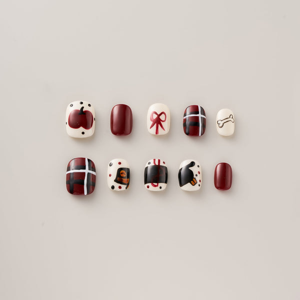 Red Plaid Puppy Apple - Short, Round