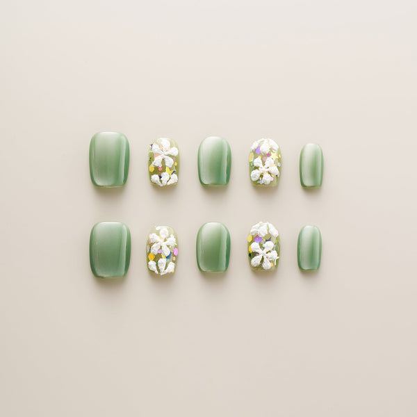 Sage Green 3D Flower Confetti - Short, Square