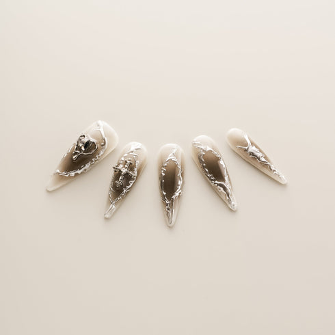 Silver Liquid Chrome Cross - Long, Stiletto