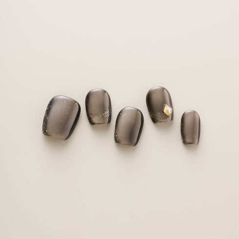 Smoky Grey Cat Eye Gold Gem - Short, Square