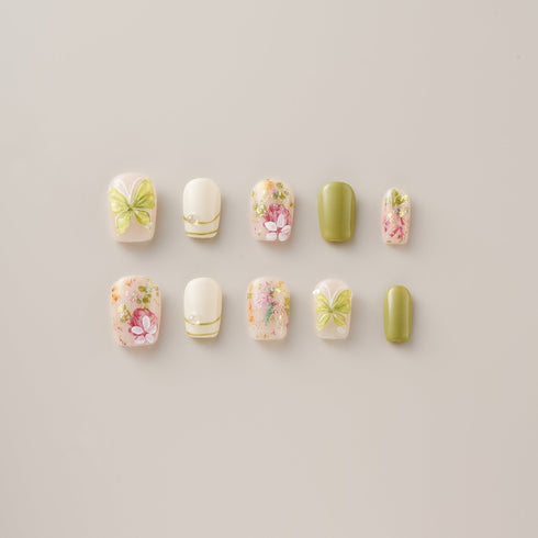 Spring Rose Butterfly Olive - Short, Square