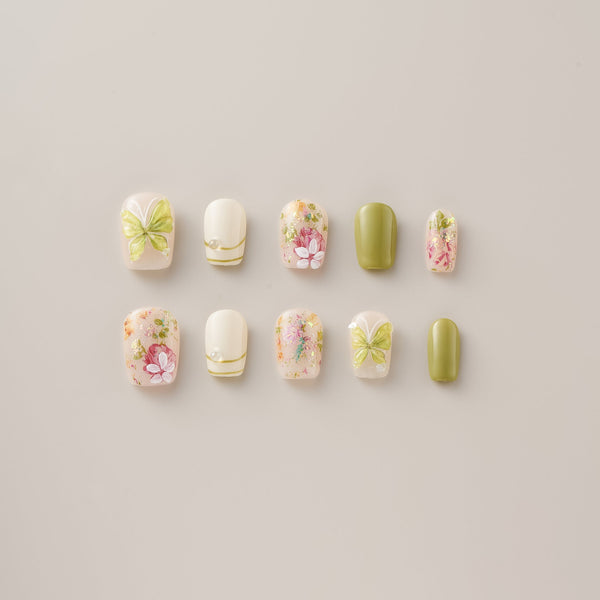 Spring Rose Butterfly Olive - Short, Square