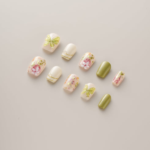 Spring Rose Butterfly Olive - Short, Square