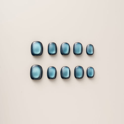 Teal Blue Cat Eye Shimmer - Short, Square