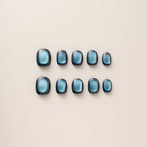 Teal Blue Cat Eye Shimmer - Short, Square