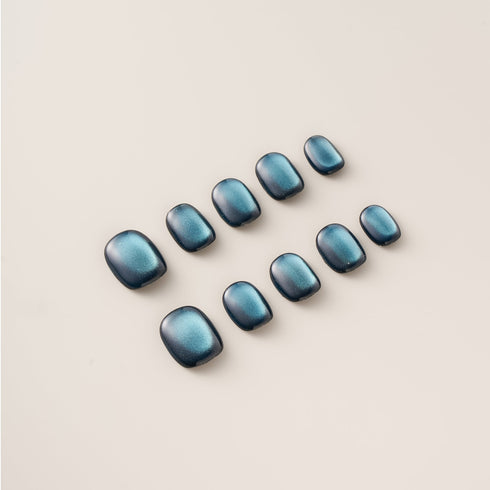 Teal Blue Cat Eye Shimmer - Short, Square