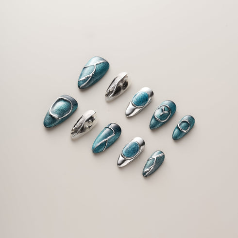 Teal Silver Liquid Chrome - Long, Almond