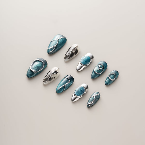 Teal Silver Liquid Chrome - Long, Almond