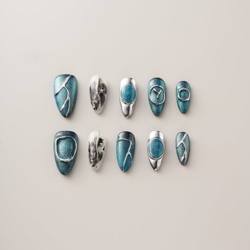 Teal Silver Liquid Chrome - Long, Almond