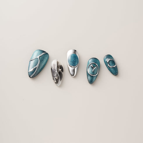Teal Silver Liquid Chrome - Long, Almond